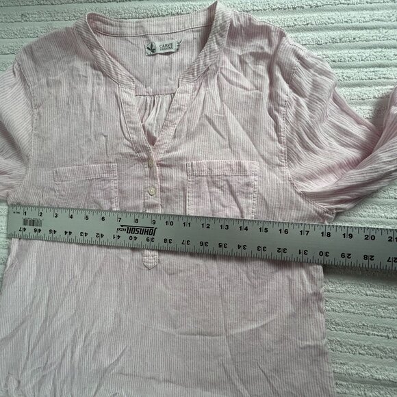 Carve Designs Womens Small Pink Striped Long-Sleeve Henley Shirt with Pockets - Picture 5 of 6